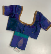 Sea Green with Peacock Blue Border Kanjivaram Saree with Blouse - MIRASILKS Sea Green with Peacock Blue Border Kanjivaram Saree with Blouse